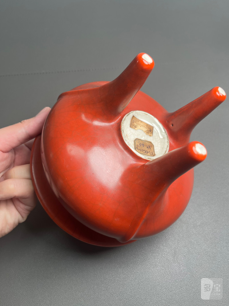 清雍正  珊瑚红釉鬲式炉 - 图9